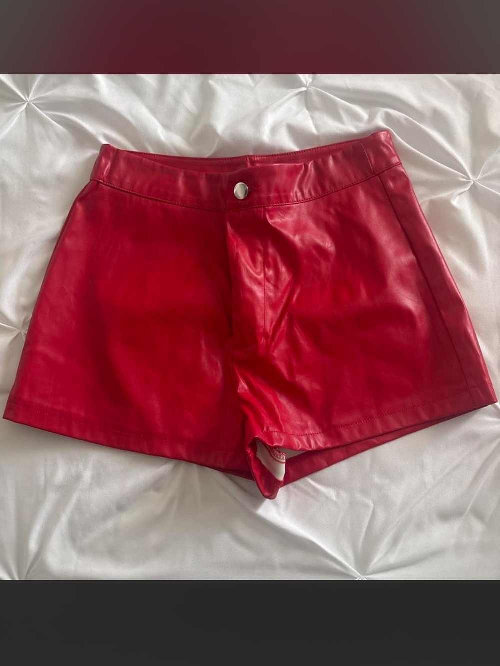 SHEIN Red Faux Leather High Waist Shorts